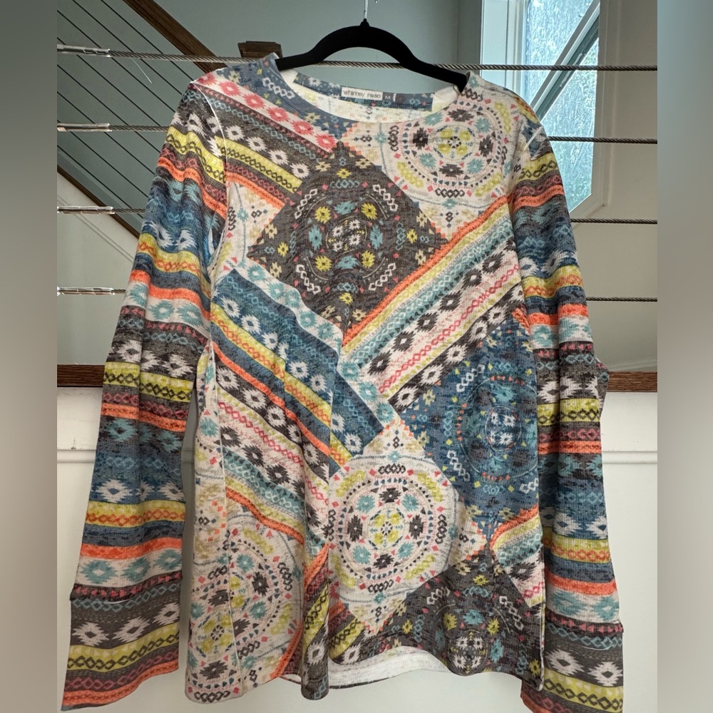 Whimsey Rose Sundance Multicolor Aztec Motif Long Sleeve medium